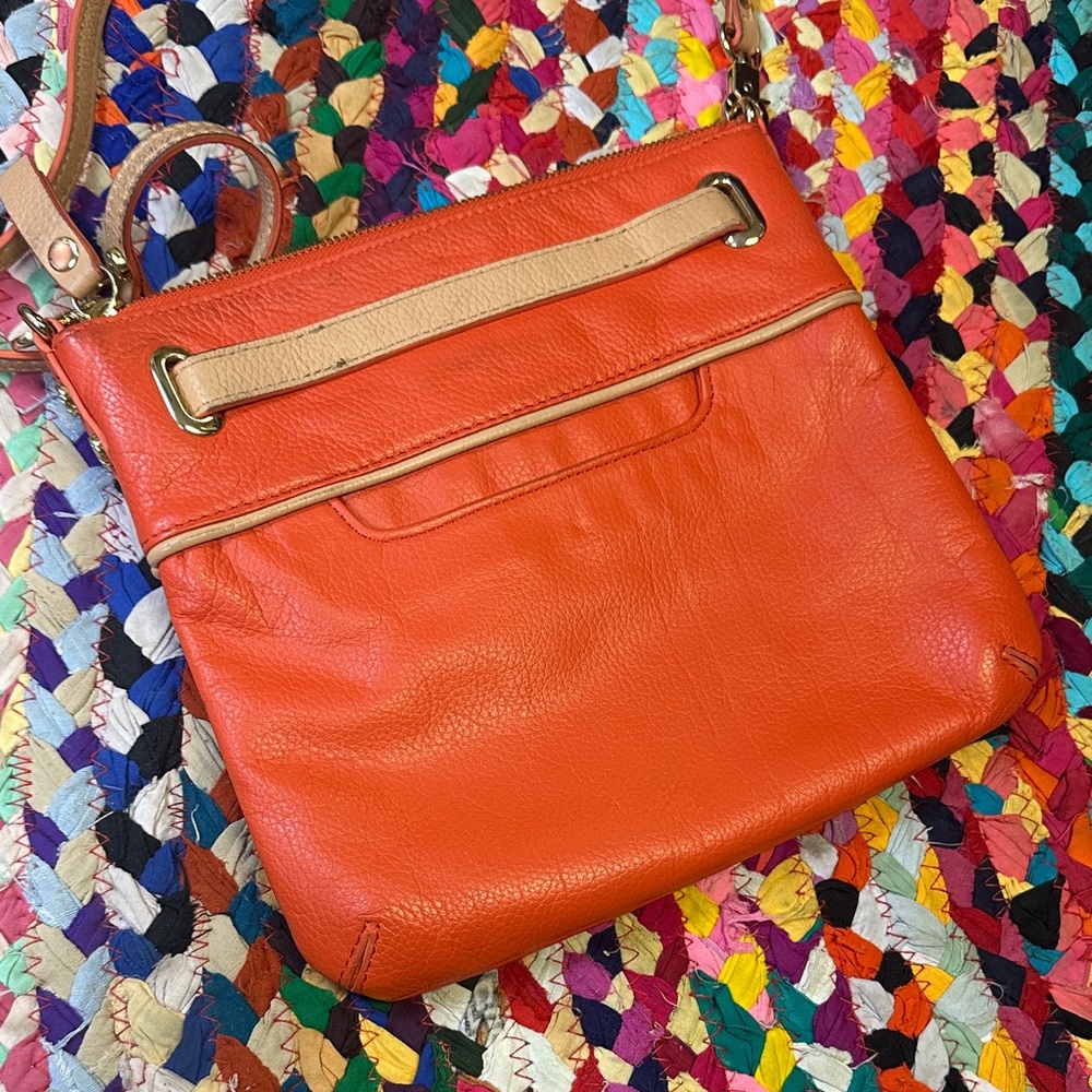 Emma Fox Orange Leather Crossbody Bag With Gold Hardware - Picture 6 of 9